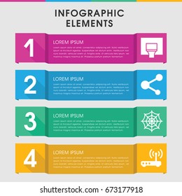 Modern net infographic template. infographic design with net icons includes spider web, share, router. can be used for presentation, diagram, annual report, web design.