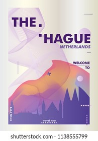 Modern Netherlands The Hague skyline abstract gradient poster art. Travel guide cover city vector illustration