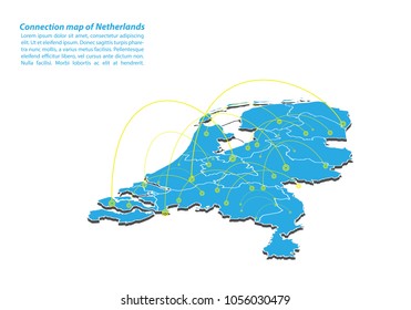 Modern of netherlands Map connections network design, Best Internet Concept of netherlands map business from concepts series, map point and line composition. Infographic map. Vector Illustration.