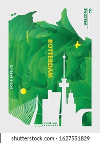 Modern Netherlands Rotterdam skyline abstract gradient poster art. Travel guide cover city vector illustration