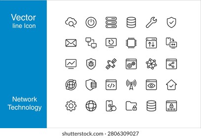 Modern Network Technology And IT Infrastructure Vector Line Icon Set For Cloud Computing Data Security Server Hosting Digital Connectivity And Web Development Design