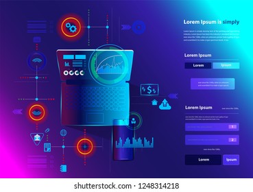 Modern networking laptop computer with smart phone innovation technology business digital marketing ideas concept, Vector illustration design layout template 