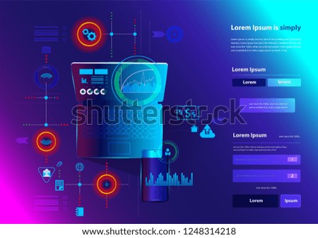 Modern networking laptop computer with smart phone innovation technology business digital marketing ideas concept, Vector illustration design layout template 