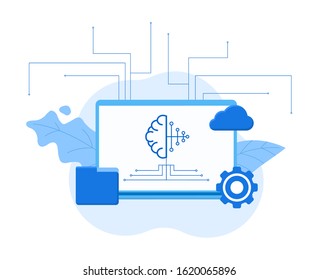 Modern Neural Networks vector flat illustration. 