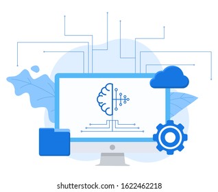 Modern Neural Networks vector flat illustration. 