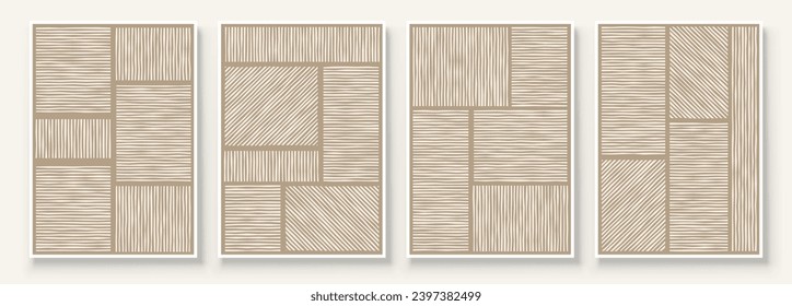 Moderna abstracción neutra arte de pared imprimible conjunto de 4 líneas de impresión sencilla de pared beige minimalista arte contemporáneo decoración doméstica moderna arte de pared