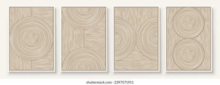 Moderna abstracción neutra arte de pared imprimible conjunto de 4 líneas de impresión sencilla de pared beige minimalista arte contemporáneo decoración doméstica moderna arte de pared