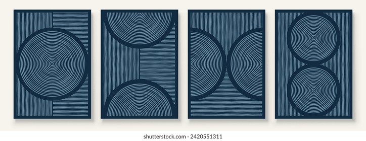 Modern Neutral Abstract Printable Wall Art Set of 4 Simple Line Print Blue Navy Minimalist Wall Art Contemporary Home Decor Modern Wall Art