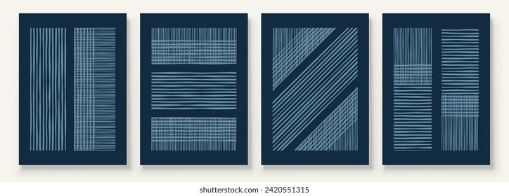 Modern Neutral Abstract Printable Wall Art Set of 4 Simple Line Print Blue Navy Minimalist Wall Art Contemporary Home Decor Modern Wall Art