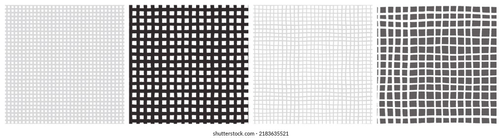 Modern neutral checkered masculine seamless pattern set. Different plaid, grid monochrome vector designs for men's or boy's bedding textile or clothing.