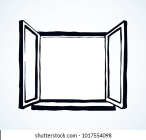 Modern new clear double pvc sash structure decoration on light inside wall backdrop. Dark ink hand drawn simple picture emblem logotype in retro art contour print style. Front view with space for text