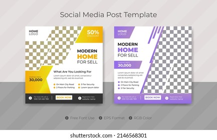 Modern new home for sale real estate social media post template and square web banner cover page design for realtor business