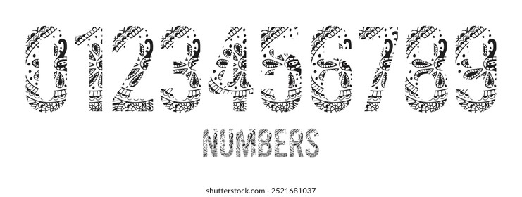 Modern new number numbers font from 1 to 9 consisting of braids and lines