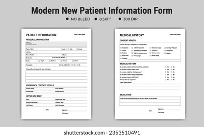 Modern New Patient Information Form, Medical History Record, Document Template, Medical Clinic Form