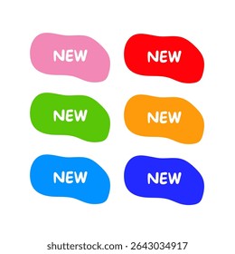 Modern "NEW" Shapes. Stand out with 6 colorful, hand-drawn "NEW" labels. Perfect for any update!