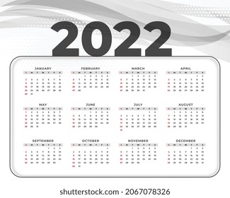 modern new year 2022 simple calendar template