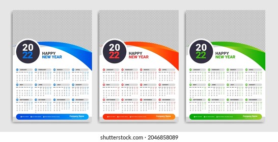 Modernes, neues Jahr 2022 Wandkalender-Design mit abstrakter geometrischer Form für das Unternehmen. Monatlicher oder jährlicher Planer mit minimalistischer Grafikabdeckung, kreativem Hintergrund, Logo und Symbol.