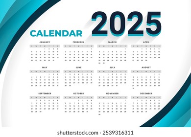 modern new year 2025 calendar template design vector