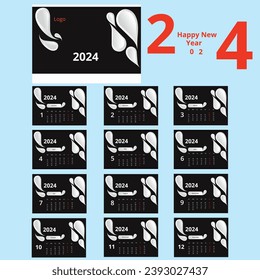 Modern new year calendar template, Set Desk Calendar 2024 template Creative design