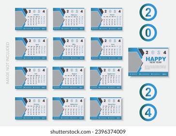Modern new year calendar template, Set Desk Calendar 2024 template Creative design.