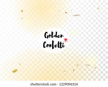 Modern New Year Confetti Realistic Falling Golden Tinsel.  Horizontal Magic Streamers Background. Cool Glamour Christmas, New Year, Birthday Party Holiday Pattern. New Year Confetti Golden Tinsel
