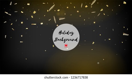 Modern New Year Confetti Realistic Falling Golden Tinsel.  Horizontal Magic Bokeh Background. Cool Premium Christmas, New Year, Birthday Party Holiday Banner. New Year Confetti Golden Tinsel