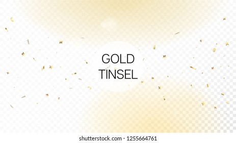 Modern New Year Confetti Realistic Falling Golden Tinsel.  Horizontal Bright Glitter Background. 