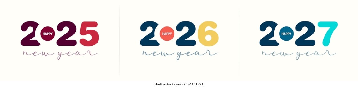 Modern New Year design for 2025,2026,2027. With its colorful and minimal style, this visual is perfect for New Year celebrations, greeting cards, and social media content