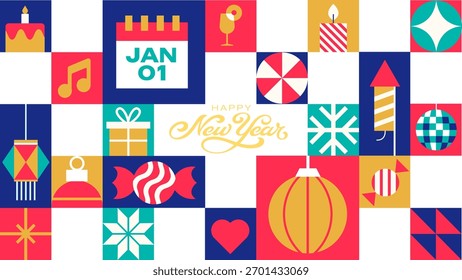 Feliz Año Nuevo Patrón Diseño Ilustraciones vectoriales