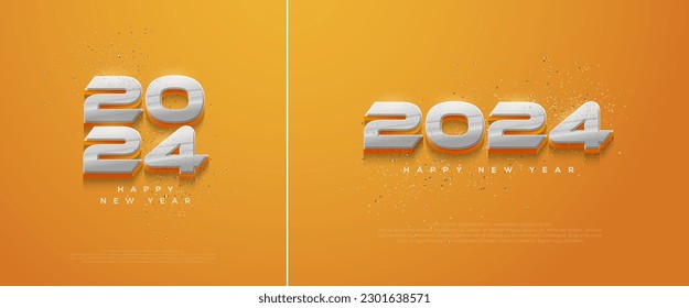 Modern New Year Number 2024. With a 3D thick number in the yellow background. Premium vector design for posters, banners, calendar and greetings.