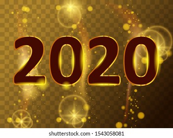 Modern new year postcard design. Creative vector illustration. 2020 new year graphic banner with text and light effects.