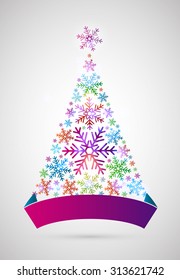 Modern New Year tree made with snow with glowing lights