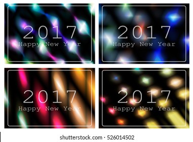 Modern New Years greeting layout. Colorful blured lights. EPS10