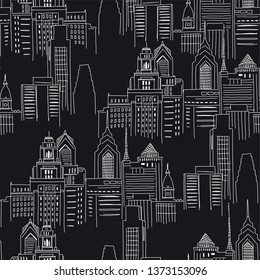Modern New York city scape in black white colours. Vector doodle graphics. Perfect for design like t-shirt textile fabric print birtday party wrapping paper scrapbook
