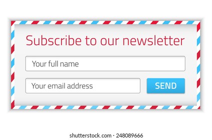 Modern newsletter form in airmail design with name and email