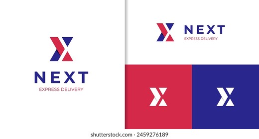 Modern next delivery logo icon design with letter x inside concept idea. forward arrow logo element