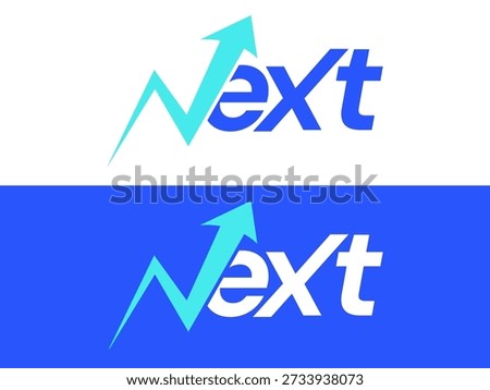 Modern NEXT Letter Logo Typography Design with Rising Arrow Graph Elements Forming N Shapes Representing Digital Transformation, Future Progress, and Artificial Intelligence Innovation, new tech.