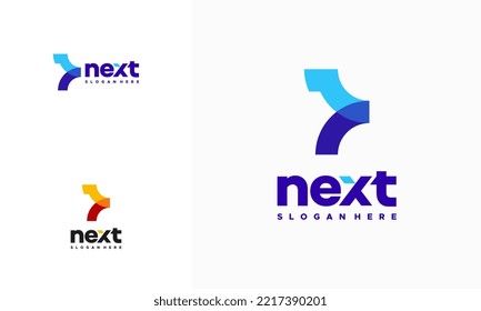 Diseños modernos de diseño de logotipo siguiente vector concepto, diseño de logotipo de flecha