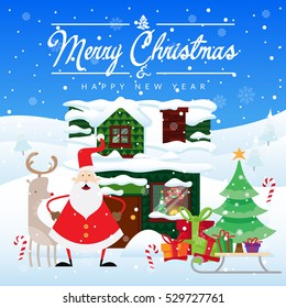 Modern Nice Detail Square Merry Christmas Card Santa Claus Illustration, Suitable for Invitation, Web Banner, Social Media, and Other Christmas Related Occasion