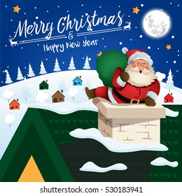 Modern Nice Detail Square Merry Christmas Card Santa Claus Illustration, Suitable for Invitation, Web Banner, Social Media, and Other Christmas Related Occasion
