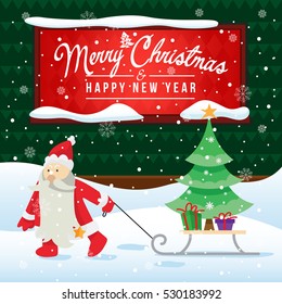 Modern Nice Detail Square Merry Christmas Card Santa Claus Illustration, Suitable for Invitation, Web Banner, Social Media, and Other Christmas Related Occasion