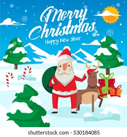 Modern Nice Detail Square Merry Christmas Card Santa Claus Illustration, Suitable for Invitation, Web Banner, Social Media, and Other Christmas Related Occasion