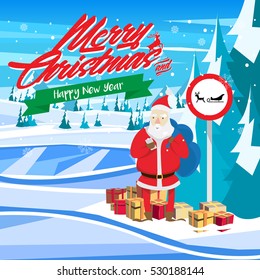 Modern Nice Detail Square Merry Christmas Card Santa Claus Illustration, Suitable for Invitation, Web Banner, Social Media, and Other Christmas Related Occasion