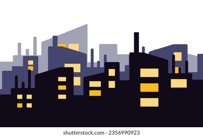 Modern night city building landscape. Flat vector design illustration isolated on white background.