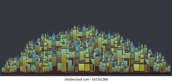Modern night city landscape. Vector illustration.