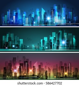 Esquinas modernas de la ciudad nocturna, ilustración vectorial