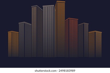 Modern night city with skyscrapers. Vector illustration. Sketch for creativity