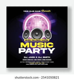 Modern Night party Social media post banner ad template, night dance party music night poster. Electro style concert disco club party event flyer invitation design with neon light , speaker background