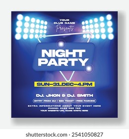 Modern Night party Social media post banner ad template, night dance party music night poster. Electro style concert disco club party event flyer invitation design with neon light , speaker background