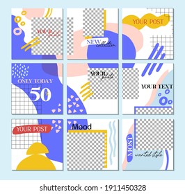Modern Nineties Social Media Post Layout. Big editable puzzle template. Instagram business, fashion, brand ad templates collection for posts and stories advertising. For instagram